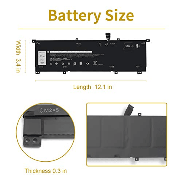 Batería Compatible para Dell XPS 15 9575 2 en 1, i5-8305G, i7-8705G, Precision 5530 2 en 1 Ultrabook Notebook - Allianwere 8N0T7 0TMFYT TMFY 6