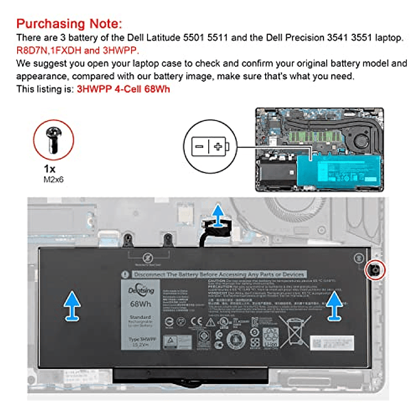 Batería de Repuesto para Dell Latitude 5401 5410 5411 5501 5510 5511 Precision 3541 3551 Series 15.2V 4 Celdas - Dentsing 68Wh 03HWPP 10X1J N2NLL 1VY7F 3YNXM 451-BCMN 3