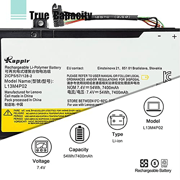 Batería de Repuesto para Portátil Lenovo Erazer Y50 Y50-70 Y50-80 Y50P Y50P-70 Y70 Y70-70 Series L13M4P02 L13N4P01 121500250 121500251 5B10K10190 (7,4 V 54 Wh) 2