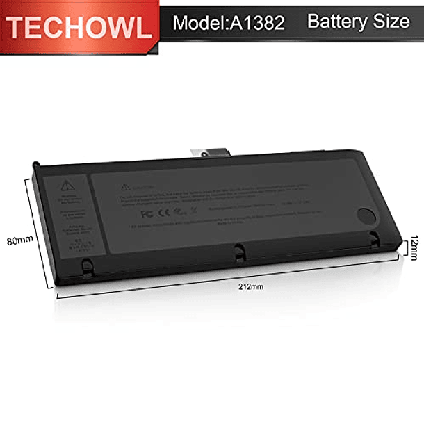 Batería de Repuesto Compatible para MacBook Pro de 15 Pulgadas (2011-2012) - Techowl A1382 A1286 3