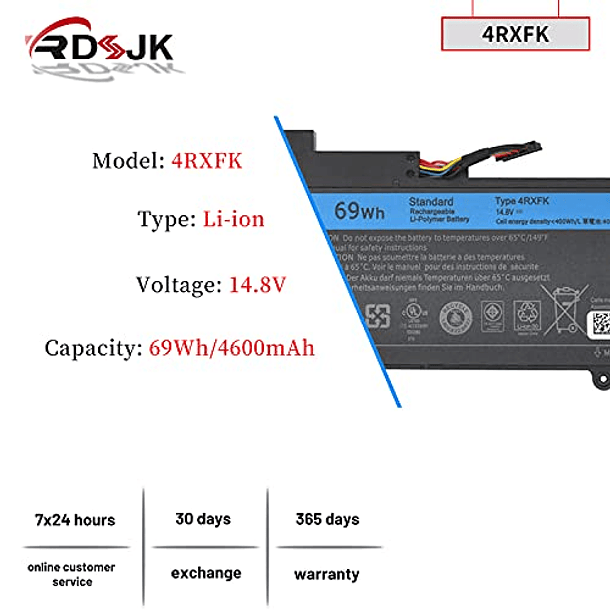 Batería Compatible con Dell XPS 14-L421x, XPS 14 Ultrabook, XPS L421, L142x, XPS 14 L421X Series, 14,8V 69Wh (4RXFK, C1JKH, FFK56, CIJKH) 2