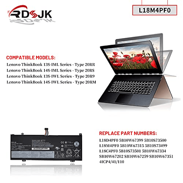 Batería de Laptop para Lenovo Thinkbook 13S, 13S-IWL, 13S-IML, 14S, 14S-IML, 14S-IWL, 5B10S73499, 5B10S73500, 5B10S73501, 5B10W67315, 5B10W67399, 5B10 3