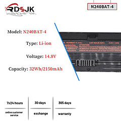 Batería Compatible para Portátil CLEVO N250LU, N250JU, N240BU, N240JU, N240PU, Sager NP3240, NP3245, 6-87-N24JS-4UF3, 4UF1, 6-87-N24JS-42L3, 42L2, 6-87-N24JS-42L, 6-87-4F1JS-6, 87-N24JS-42F2, 14.8V, 3