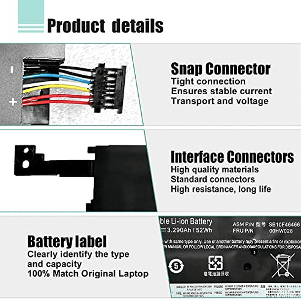 Baterías Compatibles para Lenovo Thinkpad X1 Carbon 4th Gen 4 2016, ThinkPad X1 Yoga Gen1 y Gen2 Series Laptop 3