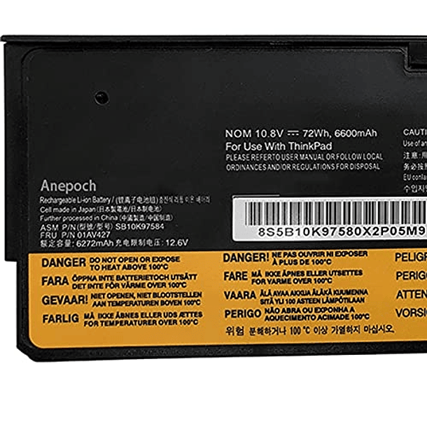 Batería de Repuesto para Portátil Lenovo Thinkpad A475 A485 T470 T480 T570 T580 TP25 P51S P52S Series Notebook 11.25V 72Wh 6000mAh 6