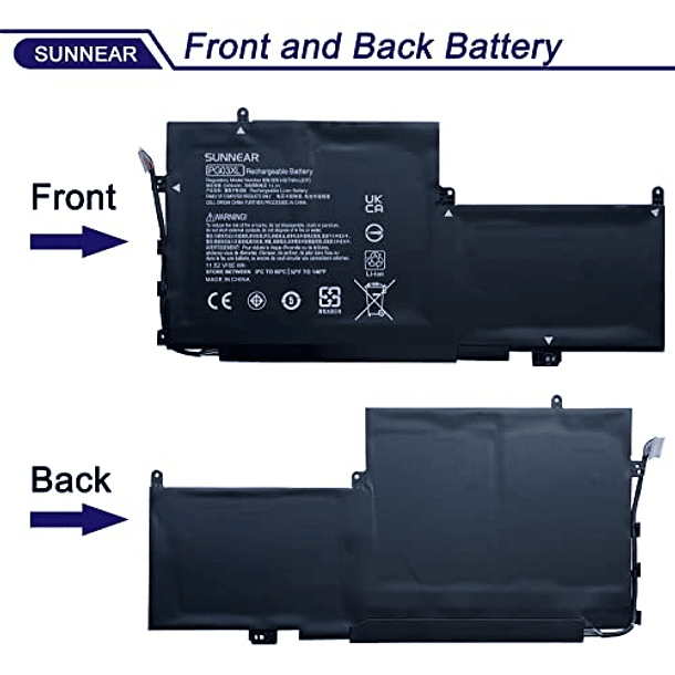 Batería de Repuesto para HP Spectre X360 15 AP011DX 15-AP000 AP000NA AP000NF AP000NX Series Notebook SUNNEAR PG03XL 831758-005 831532-421 HSTNN-LB7C 11,52V 65Wh 5430mAh (Tipo B) 3