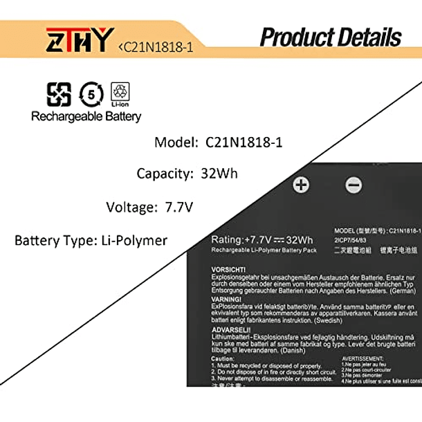 Batería de Repuesto para Asus VivoBook 15 F512FA F512DA F512FJ F512FL F512JA X512FA X512FB X512FL X512FJ X512DA A512UF X512JP R564DA R564FA R564JA S512DK S512FA S512FB K512FA P1504 - ZTHY C21N1818-1 3