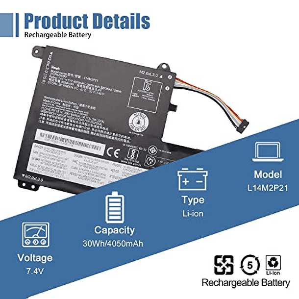 Batería de Repuesto para Portátil Lenovo IdeaPad 330S-14AST 330S-14IKB 330S-15ARR 330S-15AST 330S-15IKB Series - Vanpir L14M2P21 5B10Q39203 5B10Q39204 L14L2P21 5B10Q39206 5B10W67199 7.4V 50mAh 2