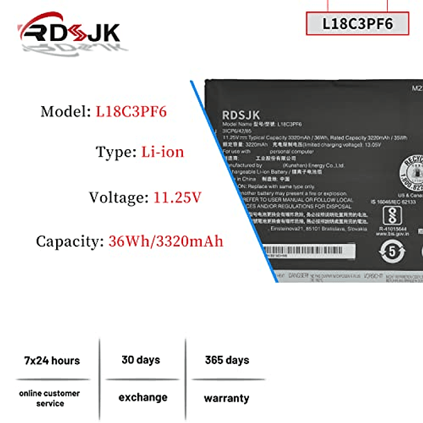 Batería Compatible con Lenovo IdeaPad S340-14API, S340-14IIL, S340-14IML, S340-14IWL, S340-15API, S340-15IIL - Serie L18C3PF6, L18M3PF6, L18M3PF7, L18C3PF7, L18L3PF2, L18L3PF3 - 11.25V 36Wh 2