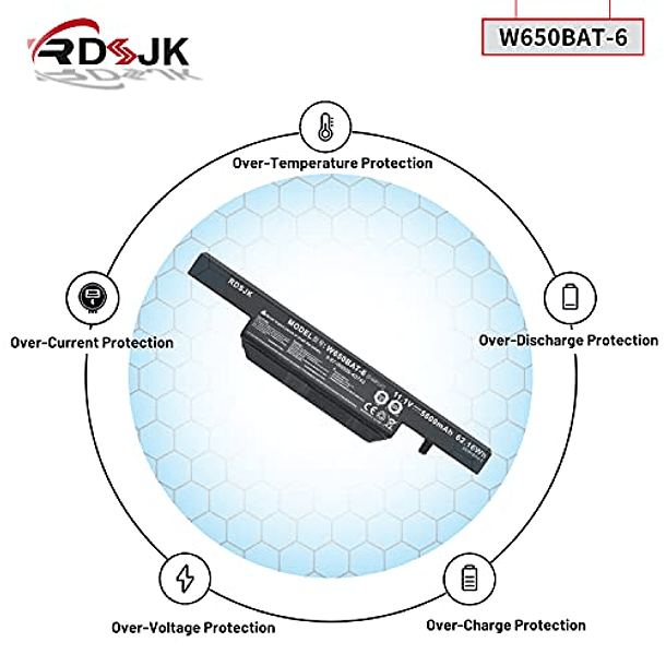 Batería Compatible para Clevo W650s W650SB W650SH W650SZ W651SC W655SF W655SJ W670SR HASEE K610C K650D K570N K710C K590C K750D 6-87-W650S-4E7 6-87-W650S-4D4A2 6-87T60T.650THESTOM (Modelo W650BAT-6) 6