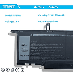 Batería Compatible para Dell Latitude 7400 2 en 1 Latitude 9410 Series 7146W 085XM8 08W3YY 0C76H7 C76H7 0G8F6M 7,6V 52Wh 6500mAh 4 Celdas