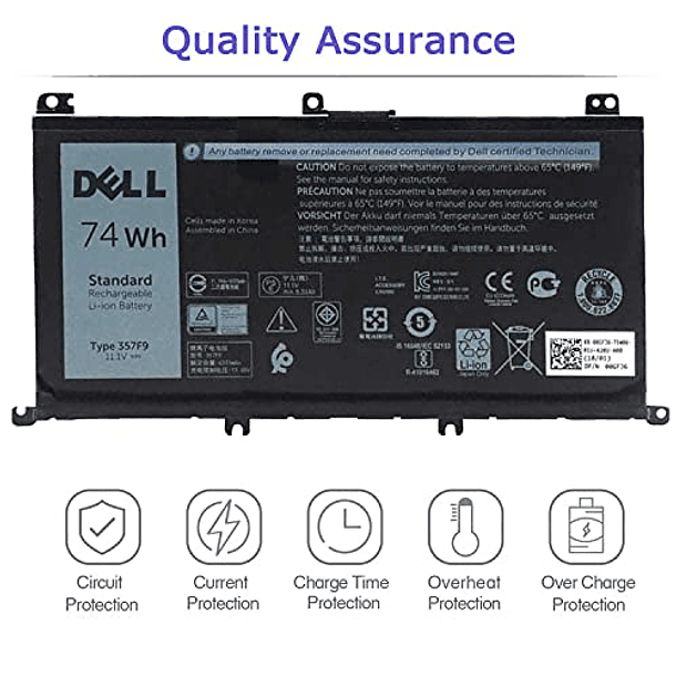 Batería de Repuesto Compatible con Dell 15 7559 7557 5576 5577 7566 7567 7759 INS15PD NS15PD Series 357F9, 0GFJ6, 0357F9, 00GFJ6, P57F, P57F003, P65F, 11,1 V 74 Wh 6