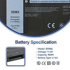 Batería Compatible para Dell Alienware AREA-51M R1, R2 Series 7PWKV 07PWKV CN-07PWKV 0KJYFY 11,4 V 90 Wh - ANTIEE