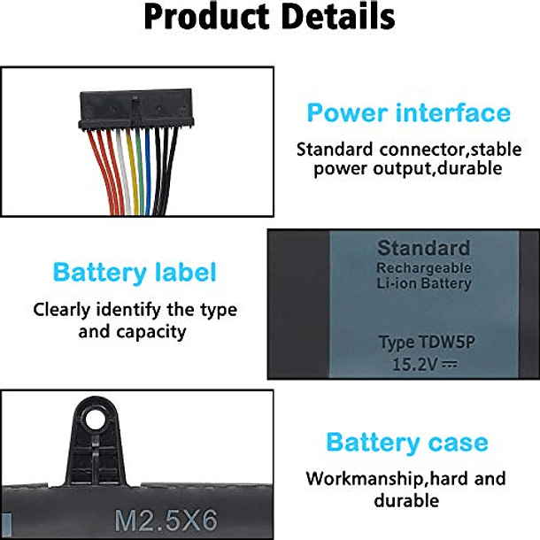 Batería de Repuesto para Dell Alienware 13 R3 ALW13C Series Notebook - Laqueena TDW5P V9XD7 0V9XD7 4RRR3 04RRR3 JFWX7 0JFWX7 15. 3