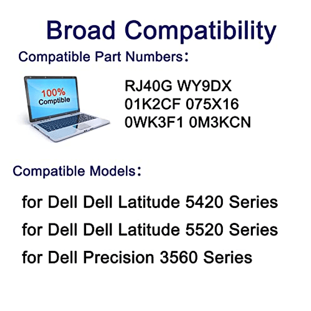 Batería de Repuesto SUNNEAR RJ40G 15,2V 63Wh para Dell Latitude 5420 5520 Precision 3560 Series Notebook 6