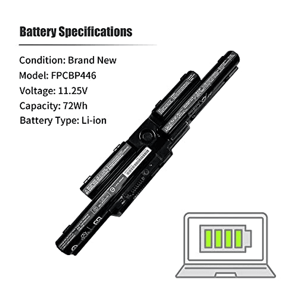 Batería Compatible con Fujitsu LifeBook T725 T726 Series Notebook - INTIFO 72Wh FPCBP446, FMVNBP236, FPB0318S, FPB0344S, CP673831-01, CP702410-01, CP743061-01 - 11.25V 6400mAh 3