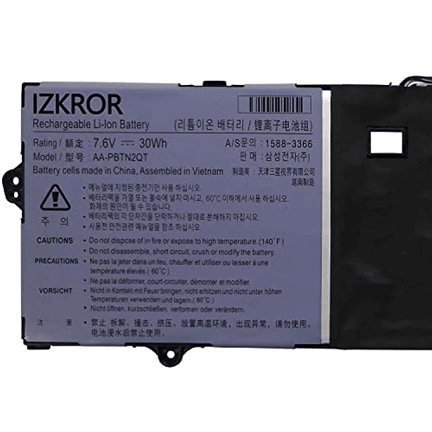 Batería de Repuesto para Samsung Notebook 9 900X3N-K03/K04/K01HK, NT900X5Y/A59A/3N/3Y/5N/6VY Serie - Andglim AA-PBTN2QT 30Wh 3950mAh 2