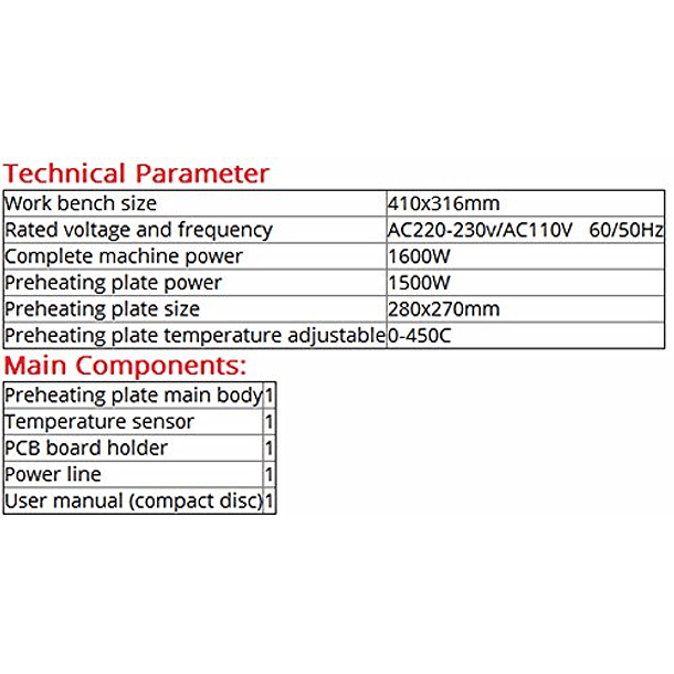 Horno de precalentamiento T8280 T-8280 Tabla de precalentami 3