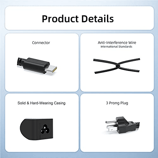 Cargador USB C 65W para Lenovo ThinkPad T490/T490s/T590/T495/T495s/E490/E495/E590/E595/L380/L390/L490/L590/X390/X395/Yoga Laptop + Cable de Alimentación 4