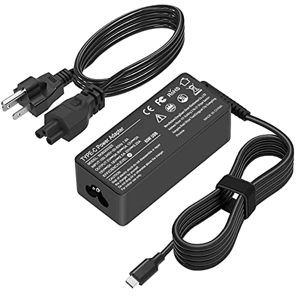 Adaptador de corriente tipo C de 65 W, 45 W, Chromebook, cargador USB C para Lenovo Chromebook C330 S330 300e 100e 500e Chromebook 2nd Gen MTK AST N23 Yoga Series Laptop AC Adapter Power Supply Cord 1