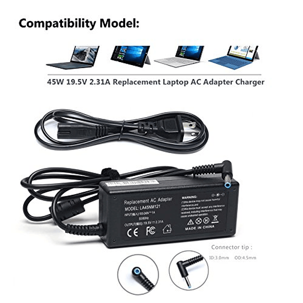 Cargador de Portátil HP Pavilion 15 Series: 19,5V, 2,31A, 45W - Adaptador de CA Emaks 2