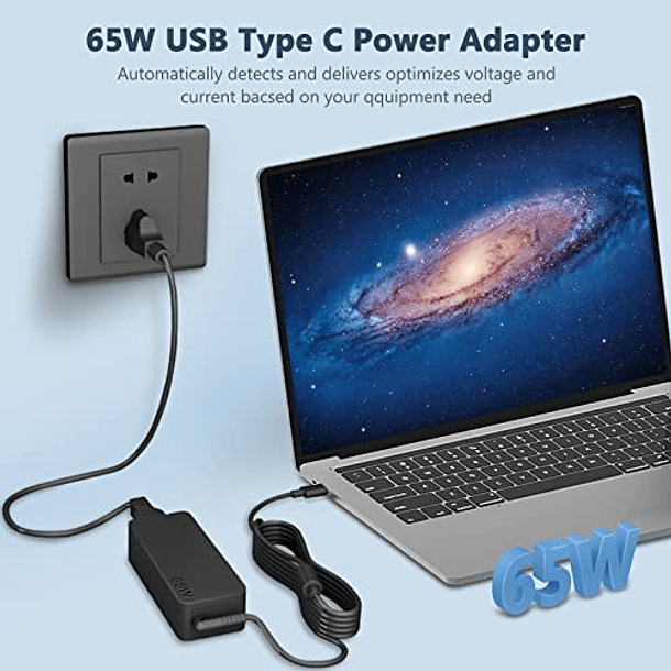 Adaptador de corriente tipo C de 65 W, 45 W, Chromebook, cargador USB C para Lenovo Chromebook C330 S330 300e 100e 500e Chromebook 2nd Gen MTK AST N23 Yoga Series Laptop AC Adapter Power Supply Cord 5