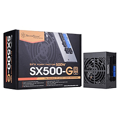 Fuente de alimentación SFX 80 Plus Gold totalmente modular de 500 W: SilverStone Technology SX500-G con ventilador mejorado de 92 mm y condensadores japoneses.