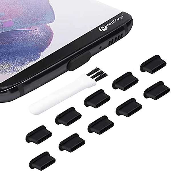 10 Tapones USB C Antipolvo para Samsung Galaxy S22, S21, S20, Plus, Ultra, Note 10, Pixel, MacBook. Incluye Cepillo de Limpieza. Compatible con Android. 1