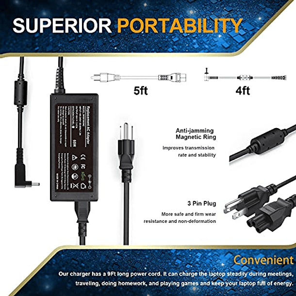 Adaptador de CA para Acer Chromebook CB3 CB5 11 13 14 15 R11 R13 C731 C738T CB3-532 CB3-431 CB3-131 CB3-111: A13-045N2A PA-1650-80 A11-065N1A PA-1450-26 N15q8 N16p1 N15Q9. 6