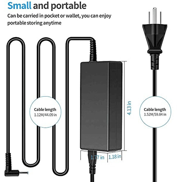 Cargador para Portátiles HP: 45W, 19,5V, 2,31A, Compatible con Stream 11 13 14, Pavilion, Elitebook Folio, Spectre, Pavilion Touchsmart, Spectre Ultrabook, Adaptador de CA (4,5mm) Incluido. 3