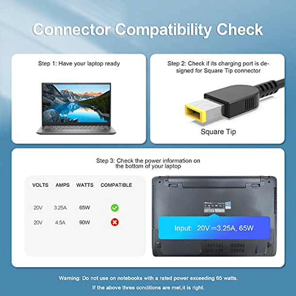 Cargador de 65 W con certificación UL apto para Lenovo ThinkPad X1 Carbon T470s T470 T460 T460s T450 T450s cable adaptador de fuente de alimentación para portátil 2
