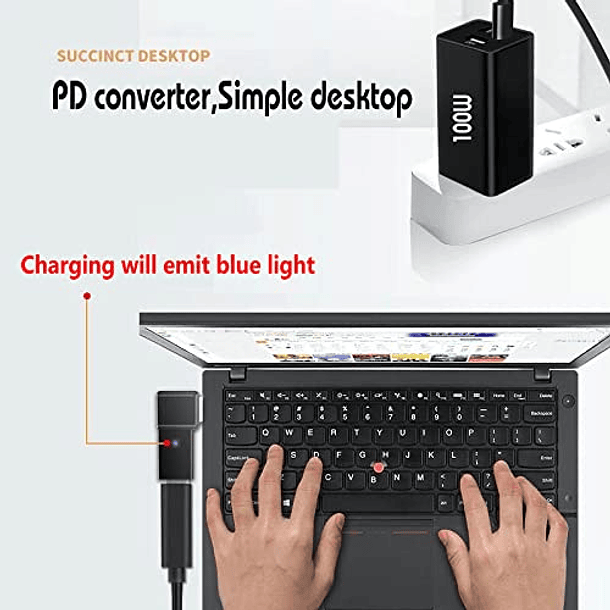 Adaptador USB C a Cuadrado para Thinkpad 100W PD, Convertidor Macho Tipo C para Yoga Ideapad Leg, Cable de Carga y Extensión de Fuente de Alimentación. 6