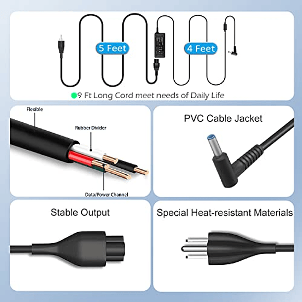 Cargador de Portátil HP 15-BS000 17-BS000: 15-bs168cl 15-bs010ds 15-bs013dx 15-bs060wm 15-bs192od 15-bs033cl 15-bs095ms 15-bs015dx - Adaptador de CA de 19,5V, 2,31A, 45W. 6