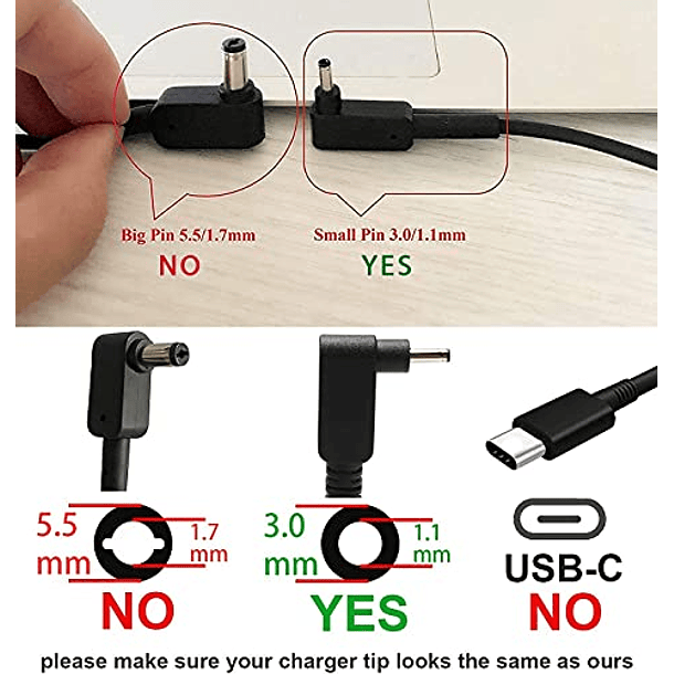 Adaptador de CA para Acer ChromeBook C720/C720P: Cargador de Batería de Repuesto de 19V 3.42A 65W con Cable de Alimentación. 2