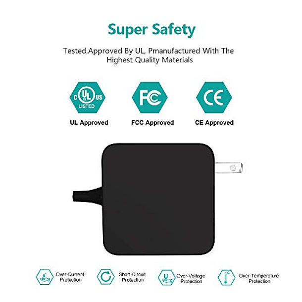 Cargador USB C 45W para Samsung Chromebook 4 y 4 Plus, Seguridad Certificada por UL. 4