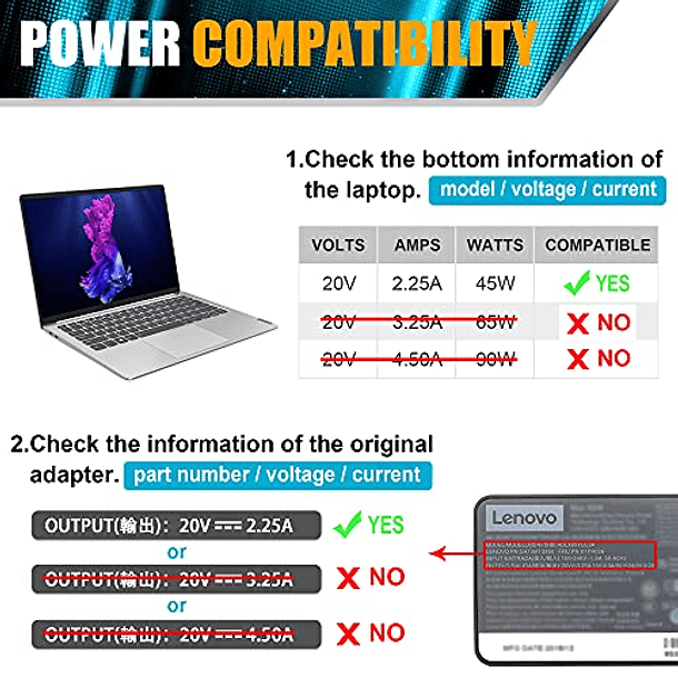 Cargador USB C de 45 W para Chromebooks HP, Lenovo, Acer: Chromebook 14, 11, S330, C330, Flex 5, Yoga 720, C732. Cable de alimentación incluido. 4