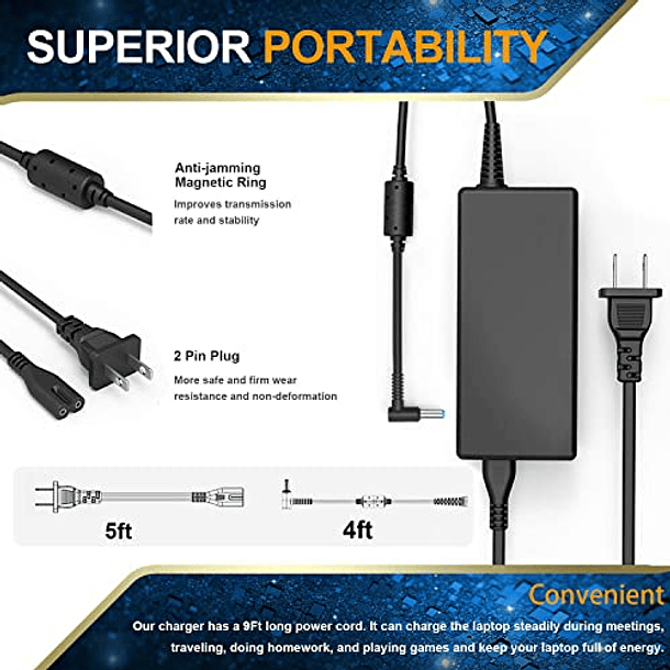 Cargador adaptador de CA de 45 W, 19,5 V, 2,31 A, compatible con HP Notebook 15, cargador 15-ba009dx 15-ba079dx 15-ba113cl 15-bs015dx 15-bs113dx 15-bs115dx 15-bw011dx 15-bw032wm, cable de alimentación 2