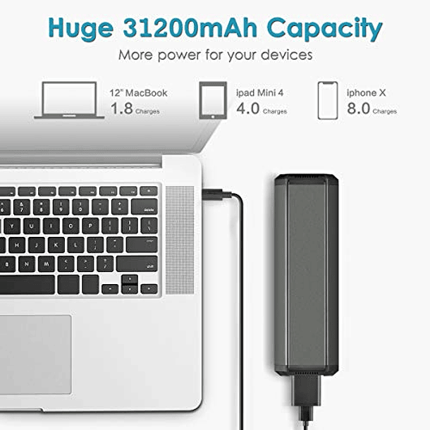 Banco de Energía Portátil: 116Wh/31200mAh 100W, Cargador Universal para Computadora Portátil, Compatible con MacBook, Acer, HP, Ideal para Viajes. 3