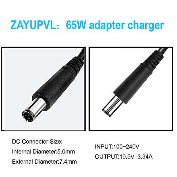 ZAYUPVL 65 W 7,4 mm punta adaptador de CA de repuesto para Dell Latitude 3190 7470 5580 7280 LA65NS2-01 E5570 E7450 E6430 E6410 E6440 E7440 E7470 E5440 E5470 E7240 portátil cable de alimentación KT60W 5