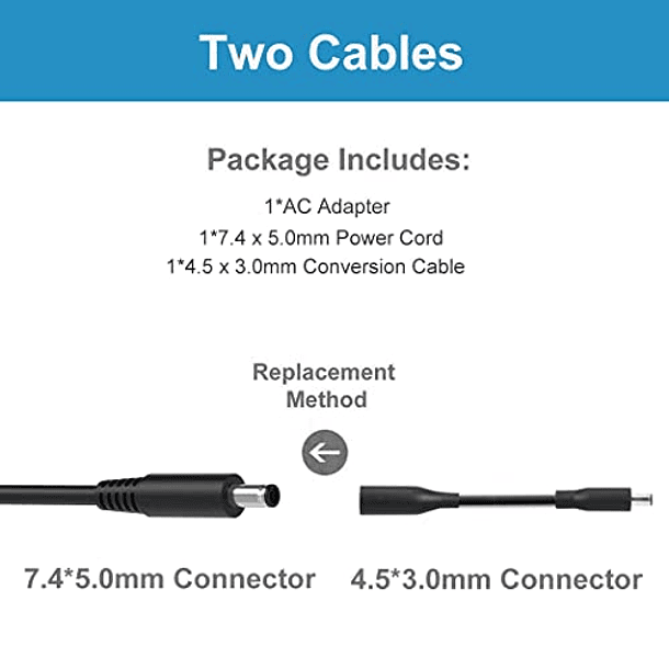 Cargador de repuesto para portátil de 65 W y 45 W compatible con Dell Inspiron 15-3000 15-5000 15-7000 11-3000 13-5000 13-7000 17-5000 XPS 13 Series 5559 5558 5755 5758 cable de alimentación adaptador 4