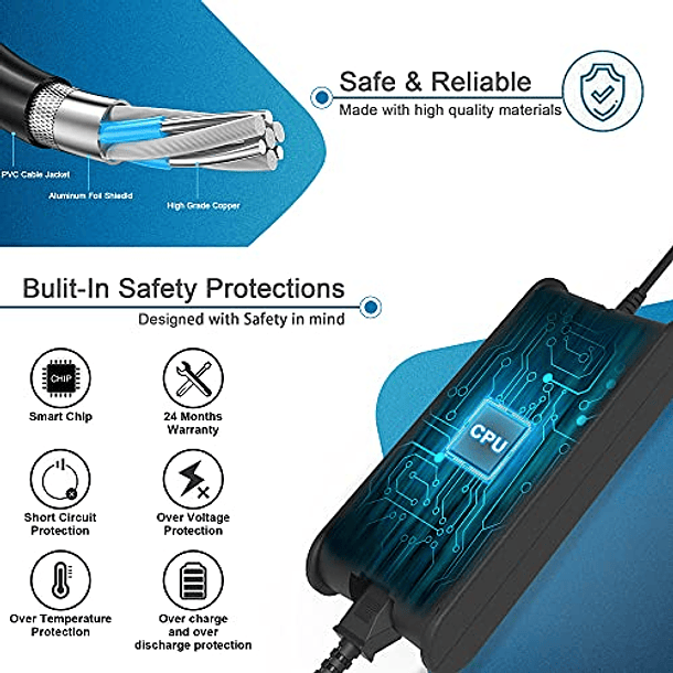 Adaptador de CA de 65 W para Dell Latitude E5440, E7270, E6430s, E5430, E6530, E7470, E7240, E7270, E5420, E6320, D620, E6410, E6420, E6510, Inspiron 1: 19,5 V, 3,34 A. 5