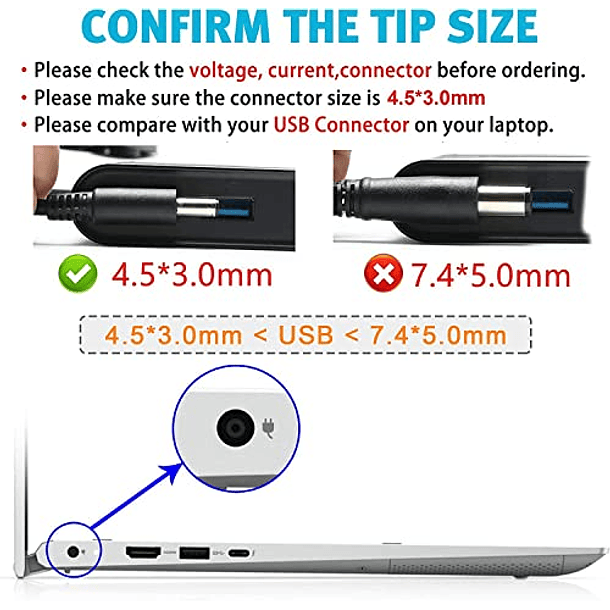 Repuesto de Cargador Adaptador de CA para Portátiles Dell Latitude 13/14/15 y Vostro 13/14/15 de 65W. 3