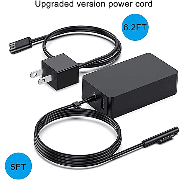 Surface Pro Charger - Cargador superrápido de 98 W para Surface Pro 7/6/5/4/3 Adaptador de fuente de alimentación, compatible con Microsoft Surface Book Laptop/Tablet, funciona con 65 W, 44 W, 36 W y  4