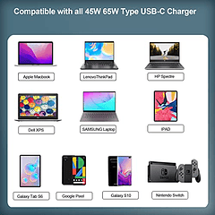 Cargador USB C de 65 W para Lenovo Thinkpad E14 E15 X13 L13 L14 L15 T14 T15 T480 T490 T495 T590 Yoga IdeaPad C740 C940 con Cable Adaptador de Alimentación.