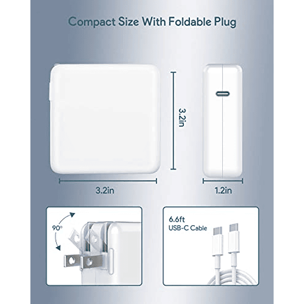 Adaptador USB-C de 96W para Mac Book Pro, MacBook Air, MacBook de 12