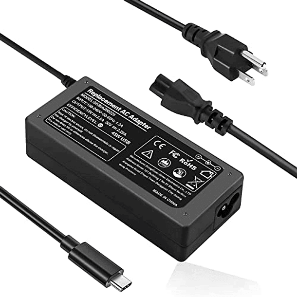 Cargador USB-C rápido de 45W para computadoras portátiles HP, Lenovo, Thinkpad, Acer, Dell, Asus, Samsung, Google Pixel, Huawei Matebook. Reemplazo ideal. 1