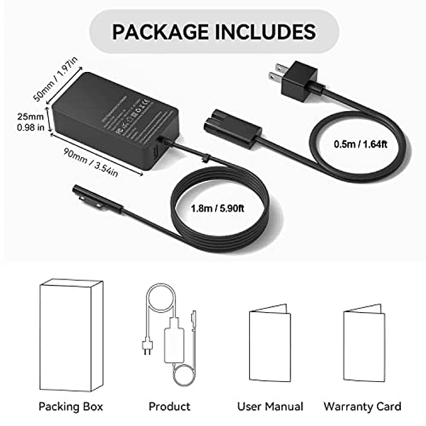 Adaptador de Corriente Compatible con Microsoft Surface Pro 3/4/5/6/7/7+/8/X, Surface Laptop 1/2/3/4, Surface Laptop Go, Surface Book 1: 65W, 15V 4A. 7