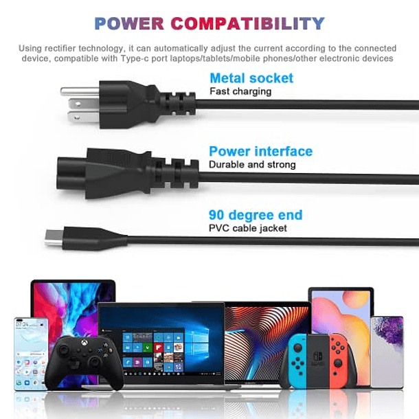 Cargador USB-C de 45 W para Acer Chromebook Spin 311 315 CP311 CP315 CB311 CB315, Spin 11 13 15 R13 713 714 715 C721 C732 C733 C933: Cable de alimentación USB. 6