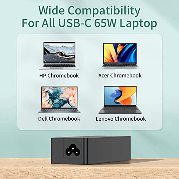 Cargador universal Chromebook USB C para HP 65W 45W USB-C cargador  portátil, repuesto para Lenovo Thinkpad/Yoga, Dell Chromebook 3100,  Latitude 5420