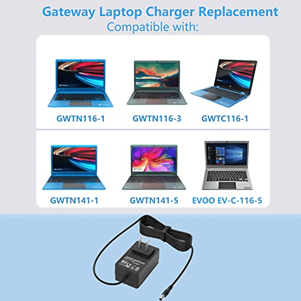 Cargador de 12 V para portátil Gateway GWTN116-1 GWNC21524 GWTC116-1 GWTC116-2 GWTN116-3 GWTN141-1 GWTN141-5 GWTN156-11 EVOO EV-C-116-5 EV-C-116-6 N11SP3 fuente de alimentación para portátil 2